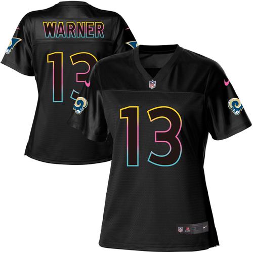 Nike Rams #13 Kurt Warner Black Women's NFL Fashion Game Jersey